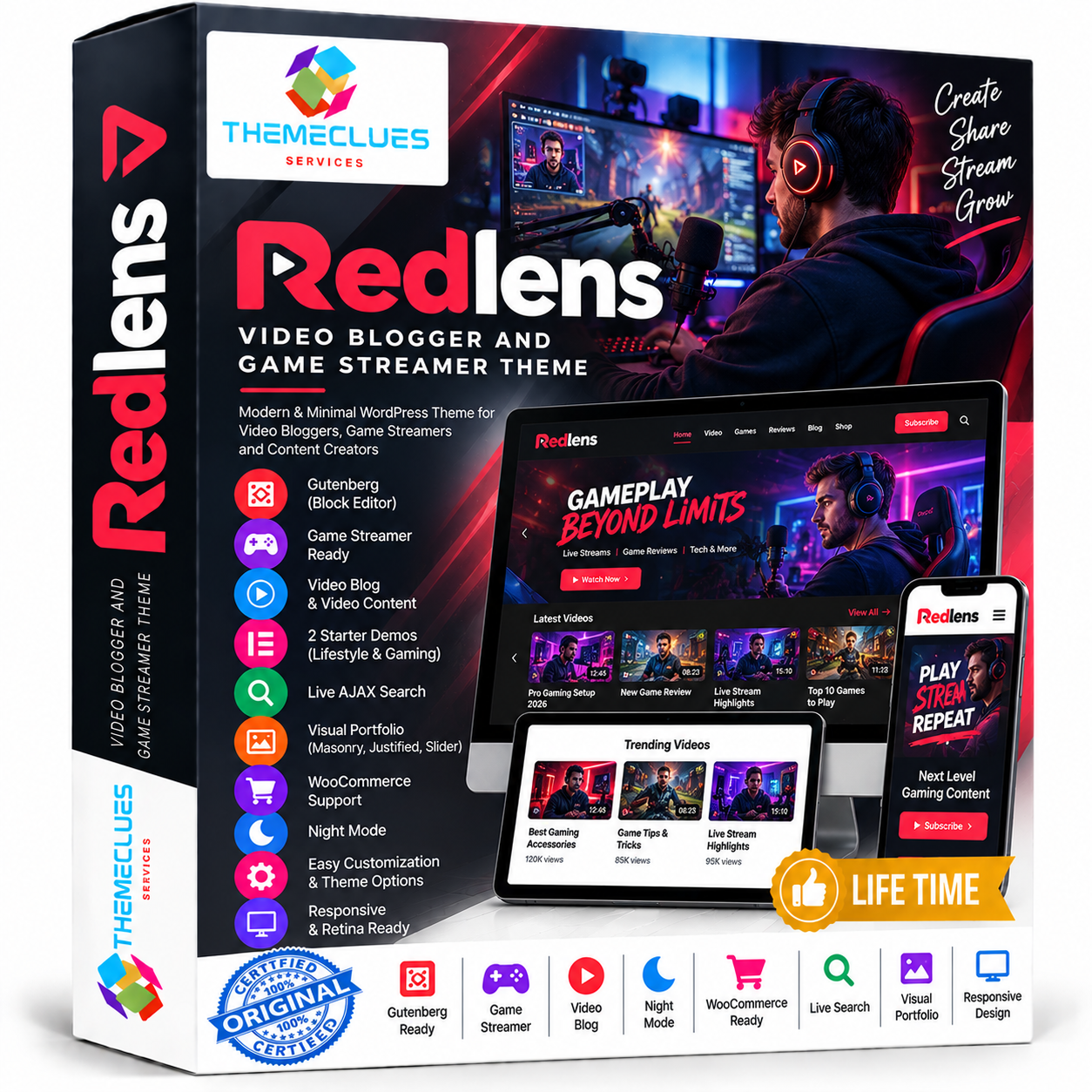Redlens Video Blogger and Game Streamer Theme